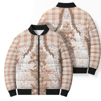 Aloha Hawaii Palaka Bomber Puffer Jacket Beige Plumeria Lei - Polynesian Pride