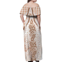 Aloha Hawaii Palaka Family Matching Off Shoulder Maxi Dress and Hawaiian Shirt Beige Plumeria Lei - Polynesian Pride