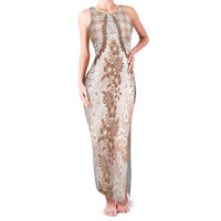 Aloha Hawaii Palaka Family Matching Tank Maxi Dress and Hawaiian Shirt Beige Plumeria Lei - Polynesian Pride
