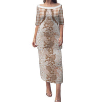 Aloha Hawaii Palaka Puletasi Beige Plumeria Lei - Polynesian Pride