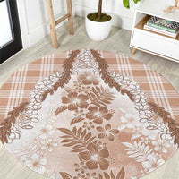 Aloha Hawaii Palaka Round Carpet Beige Plumeria Lei - Polynesian Pride