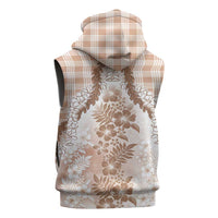 Aloha Hawaii Palaka Sleeveless Zip Hoodie Beige Plumeria Lei LT05