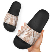 Aloha Hawaii Palaka Slide Sandals Beige Plumeria Lei - Polynesian Pride