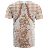 Aloha Hawaii Palaka T Shirt Beige Plumeria Lei - Polynesian Pride