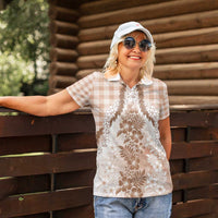 Aloha Hawaii Palaka Women Polo Shirt Beige Plumeria Lei - Polynesian Pride