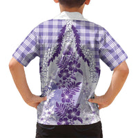 Aloha Hawaii Palaka Family Matching Mermaid Dress and Hawaiian Shirt Purple Plumeria Lei - Polynesian Pride