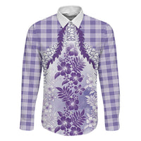 Aloha Hawaii Palaka Family Matching Off Shoulder Maxi Dress and Hawaiian Shirt Purple Plumeria Lei - Polynesian Pride