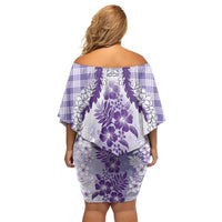 Aloha Hawaii Palaka Family Matching Off Shoulder Short Dress and Hawaiian Shirt Purple Plumeria Lei - Polynesian Pride