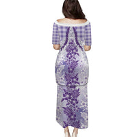 Aloha Hawaii Palaka Family Matching Puletasi and Hawaiian Shirt Purple Plumeria Lei - Polynesian Pride
