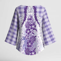 Aloha Hawaii Palaka Kimono Sleeve Blouse Purple Plumeria Lei LT05 - Polynesian Pride
