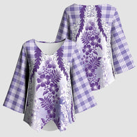 Aloha Hawaii Palaka Kimono Sleeve Blouse Purple Plumeria Lei LT05 - Polynesian Pride