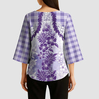 Aloha Hawaii Palaka Kimono Sleeve Blouse Purple Plumeria Lei LT05 - Polynesian Pride