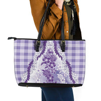 Aloha Hawaii Palaka Leather Tote Bag Purple Plumeria Lei - Polynesian Pride