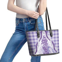 Aloha Hawaii Palaka Leather Tote Bag Purple Plumeria Lei - Polynesian Pride