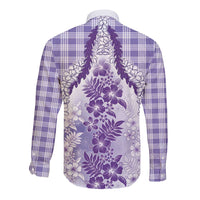 Aloha Hawaii Palaka Long Sleeve Button Shirt Purple Plumeria Lei LT05 - Polynesian Pride