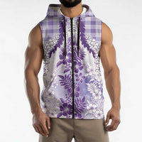Aloha Hawaii Palaka Sleeveless Zip Hoodie Purple Plumeria Lei LT05
