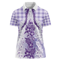Aloha Hawaii Palaka Women Polo Shirt Purple Plumeria Lei - Polynesian Pride
