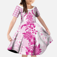 Aloha Hawaii Palaka Family Matching Off Shoulder Maxi Dress and Hawaiian Shirt Pink Plumeria Lei - Polynesian Pride