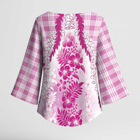 Aloha Hawaii Palaka Kimono Sleeve Blouse Pink Plumeria Lei LT05 - Polynesian Pride