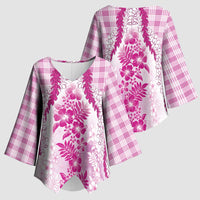 Aloha Hawaii Palaka Kimono Sleeve Blouse Pink Plumeria Lei LT05 - Polynesian Pride