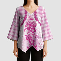Aloha Hawaii Palaka Kimono Sleeve Blouse Pink Plumeria Lei LT05 - Polynesian Pride