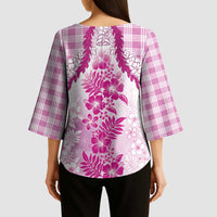 Aloha Hawaii Palaka Kimono Sleeve Blouse Pink Plumeria Lei LT05 - Polynesian Pride