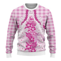 Aloha Hawaii Palaka Ugly Christmas Sweater Pink Plumeria Lei - Polynesian Pride