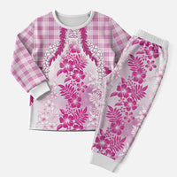 Aloha Hawaii Palaka Christmas Pajama Set Pink Plumeria Lei - Polynesian Pride