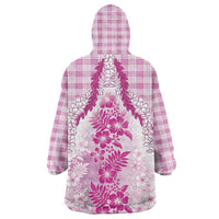 Aloha Hawaii Palaka Wearable Blanket Hoodie Pink Plumeria Lei LT05 - Polynesian Pride