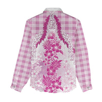 Aloha Hawaii Palaka Women Casual Shirt Pink Plumeria Lei - Polynesian Pride