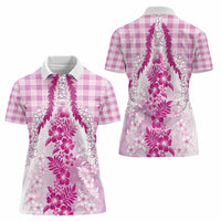 Aloha Hawaii Palaka Women Polo Shirt Pink Plumeria Lei - Polynesian Pride