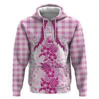 Aloha Hawaii Palaka Zip Hoodie Pink Plumeria Lei LT05 Pullover Hoodie Pink - Polynesian Pride