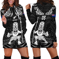 Custom New Zealand Maori Taiaha Hoodie Dress Tiki Warrior Black LT05 - Polynesian Pride