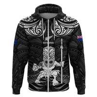 Custom New Zealand Maori Taiaha Zip Hoodie Tiki Warrior Black LT05 Zip Hoodie Black - Polynesian Pride