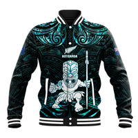 Custom New Zealand Maori Taiaha Baseball Jacket Tiki Warrior Paua Shell LT05 Unisex Black - Polynesian Pride
