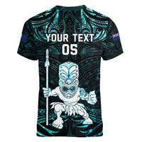 Custom New Zealand Maori Taiaha Women V Neck T Shirt Tiki Warrior Paua Shell LT05 - Polynesian Pride