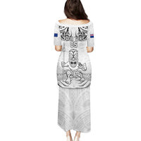 Custom New Zealand Maori Taiaha Family Matching Puletasi and Hawaiian Shirt Tiki Warrior White LT05 - Polynesian Pride