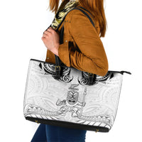 New Zealand Maori Taiaha Leather Tote Bag Tiki Warrior White LT05 White - Polynesian Pride