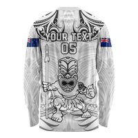 Custom New Zealand Maori Taiaha Long Sleeve Shirt Tiki Warrior White LT05 - Polynesian Pride