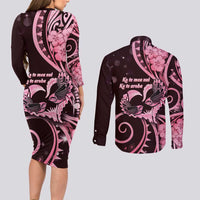 New Zealand Valentine Couples Matching Long Sleeve Bodycon Dress and Long Sleeve Button Shirt Aroha Sweet Pink Piwakawaka LT05 - Polynesian Pride