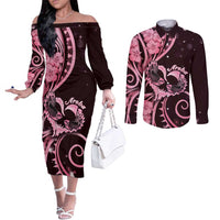 New Zealand Valentine Couples Matching Off The Shoulder Long Sleeve Dress and Long Sleeve Button Shirt Aroha Sweet Pink Piwakawaka LT05 Pink - Polynesian Pride