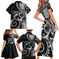 New Zealand Valentine Family Matching Short Sleeve Bodycon Dress and Hawaiian Shirt Aroha Gray Piwakawaka