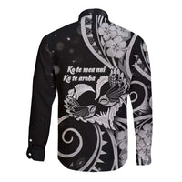 New Zealand Valentine Long Sleeve Button Shirt Aroha Gray Piwakawaka LT05 - Polynesian Pride
