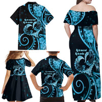 New Zealand Valentine Family Matching Off Shoulder Maxi Dress and Hawaiian Shirt Aroha Cyan Piwakawaka