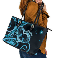 New Zealand Valentine Leather Tote Bag Aroha Cyan Piwakawaka