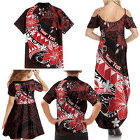 Personalised Hawaii Valentine Day Family Matching Summer Maxi Dress and Hawaiian Shirt Polynesian Hibiscus Art Style Red