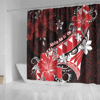 Hawaii Valentine Day Shower Curtain Polynesian Hibiscus Art Style Red