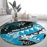 Hawaii Valentine Day Round Carpet Polynesian Hibiscus Art Style Turquoise LT05 - Polynesian Pride