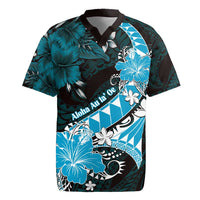 Personalised Hawaii Valentine Day Rugby Jersey Polynesian Hibiscus Art Style Turquoise