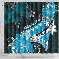 Hawaii Valentine Day Shower Curtain Polynesian Hibiscus Art Style Turquoise